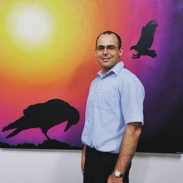 Waan and Maliyan Crow and Eagle III Aboriginal Art by Mawu-gi Artist Printmaker Painter Brent Emerson Gamilaraay Kamilaroi Acrylic Painting