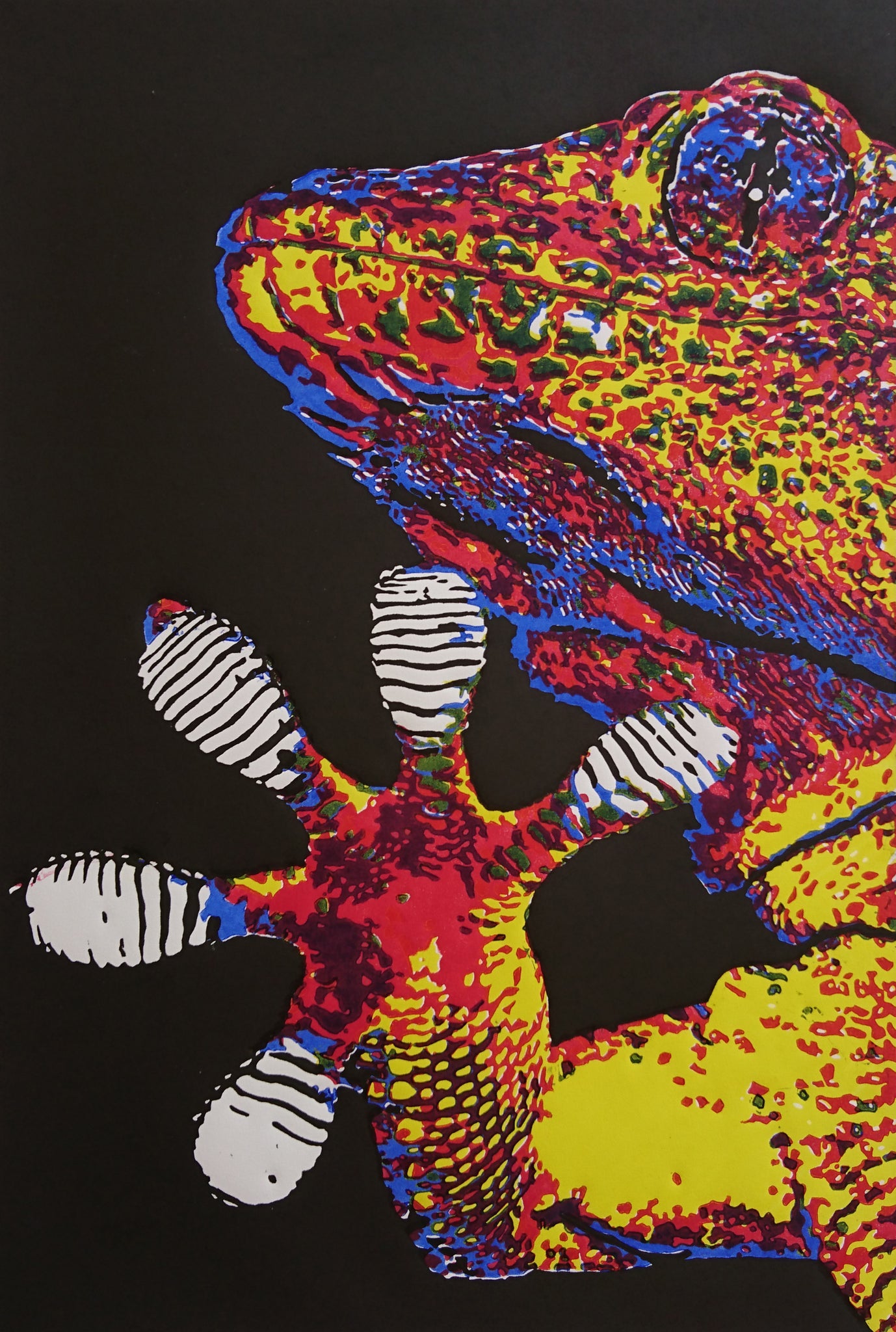 Wiibidi Gecko Aboriginal Art by Mawu-gi Artist Printmaker Painter Brent Emerson Gamilaraay Kamilaroi Linoleum Print