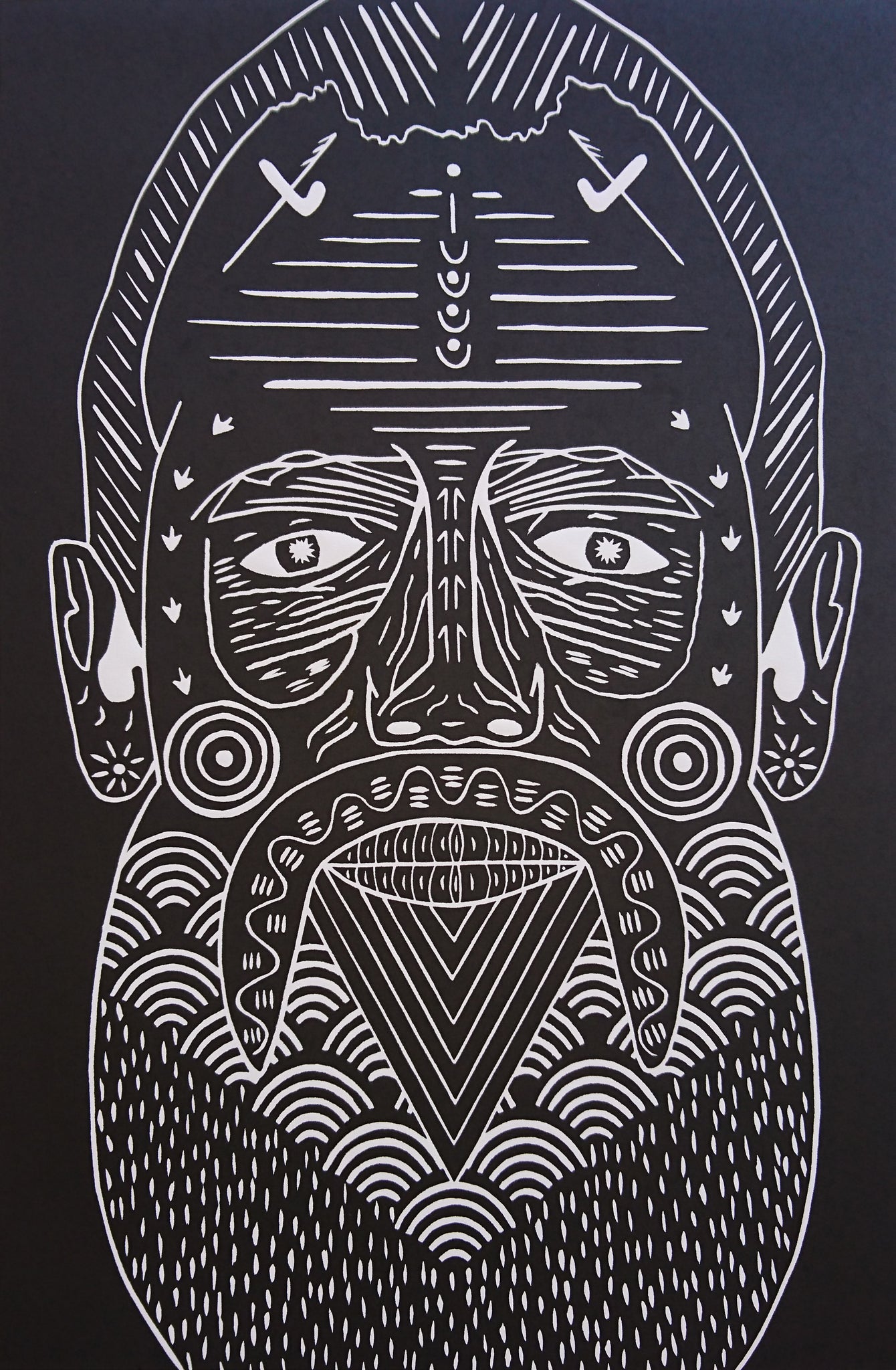 Dhuwi soul spirit Aboriginal Art by Mawu-gi Artist Printmaker Painter Brent Emerson Gamilaraay Kamilaroi Linoleum Print