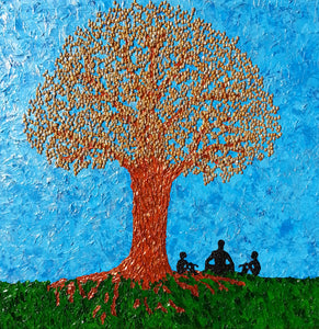 Wiringin Dhulu Cleverman tree Aboriginal Art by Mawu-gi Artist Printmaker Painter Brent Emerson Gamilaraay Kamilaroi Acrylic Painting