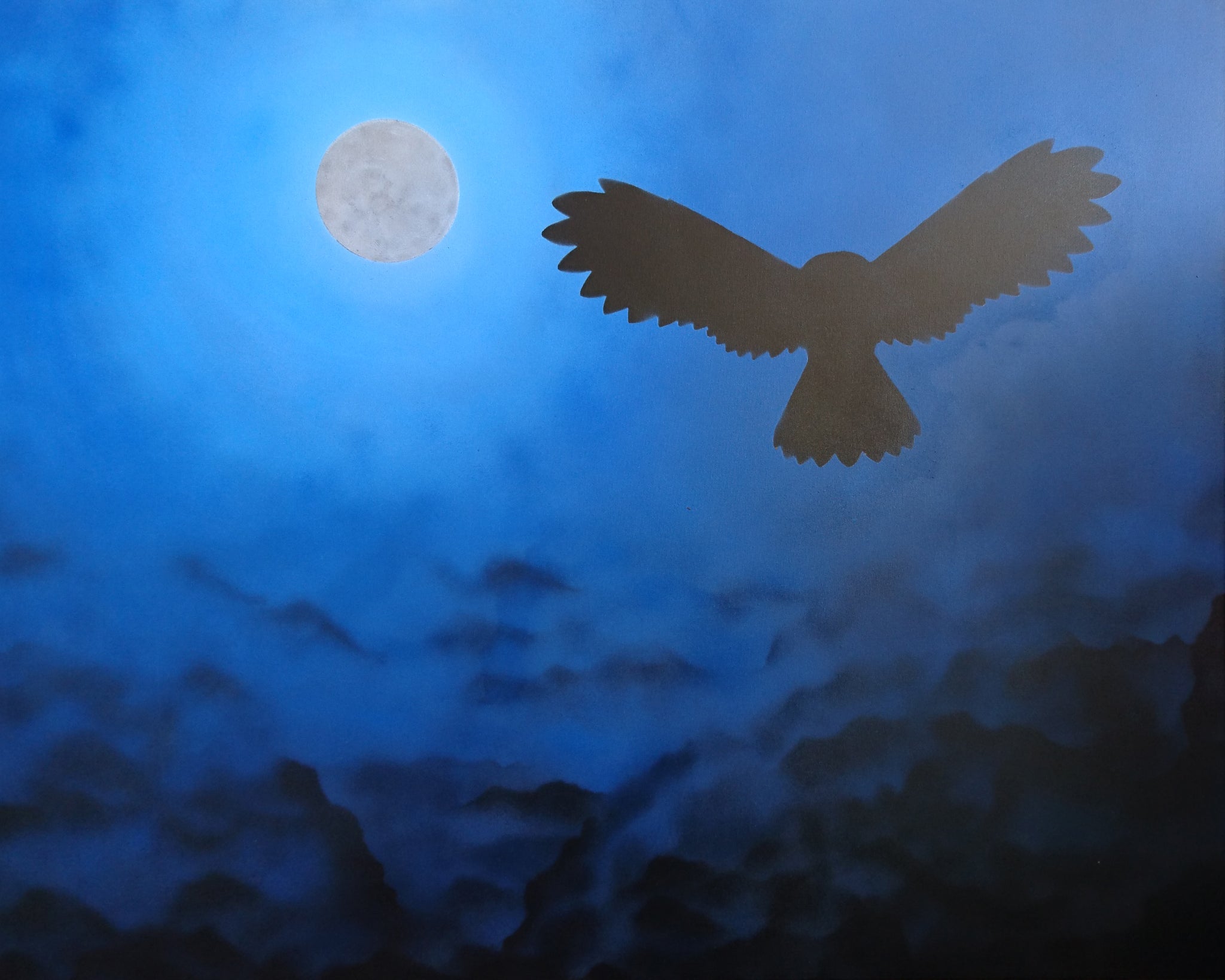 Gilay and Ngu.Ngu Moon & Owl Aboriginal Art by Mawu-gi Artist Printmaker Painter Brent Emerson Gamilaraay Kamilaroi Acrylic Painting