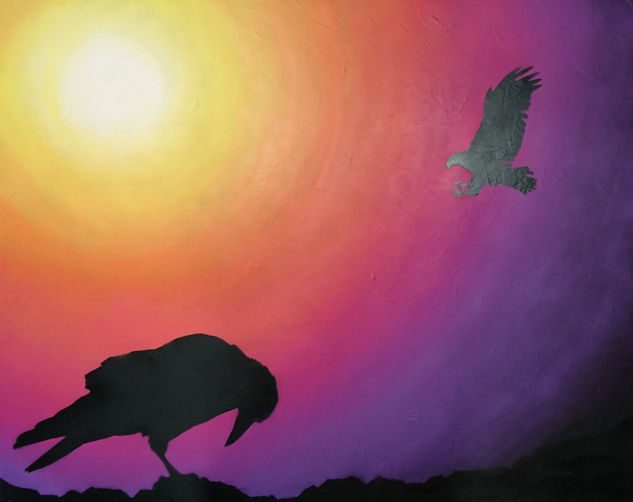 Waan and Maliyan Crow and Eagle Aboriginal Art by Mawu-gi Artist Printmaker Painter Brent Emerson Gamilaraay Kamilaroi Acrylic Painting