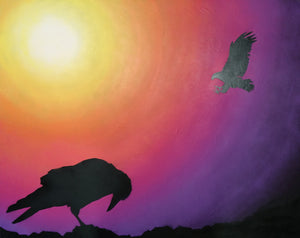 Waan and Maliyan Crow and Eagle Aboriginal Art by Mawu-gi Artist Printmaker Painter Brent Emerson Gamilaraay Kamilaroi Acrylic Painting