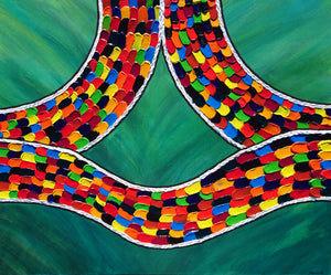Garriya rainbow creator serpent Aboriginal Art by Mawu-gi Artist Printmaker Painter Brent Emerson Gamilaraay Kamilaroi Acrylic Painting